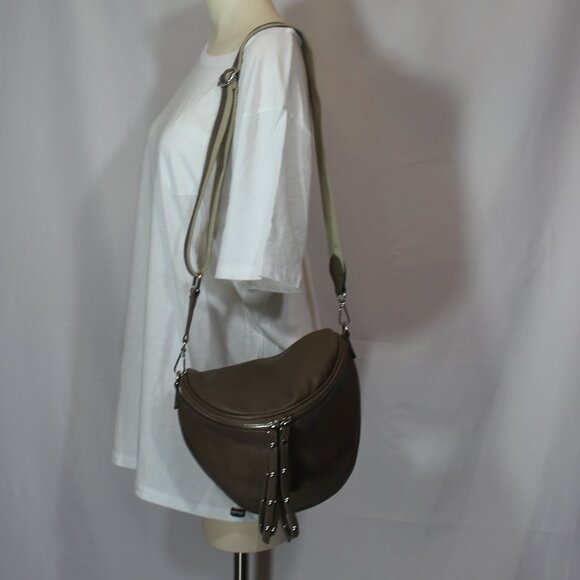 Borse in Pelle Genuine leather shoulder crossbody beige Sling bag Made in Italy - Picture 1 of 7